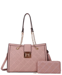 Fashion Inspired Twist-lock Shoulder Bag Wallet Set TT-8645W PURPLE